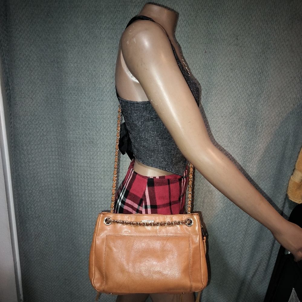 Rebecca Minkoff Chestnut Brown Swing Crossbody Leather Bag Chain Strap